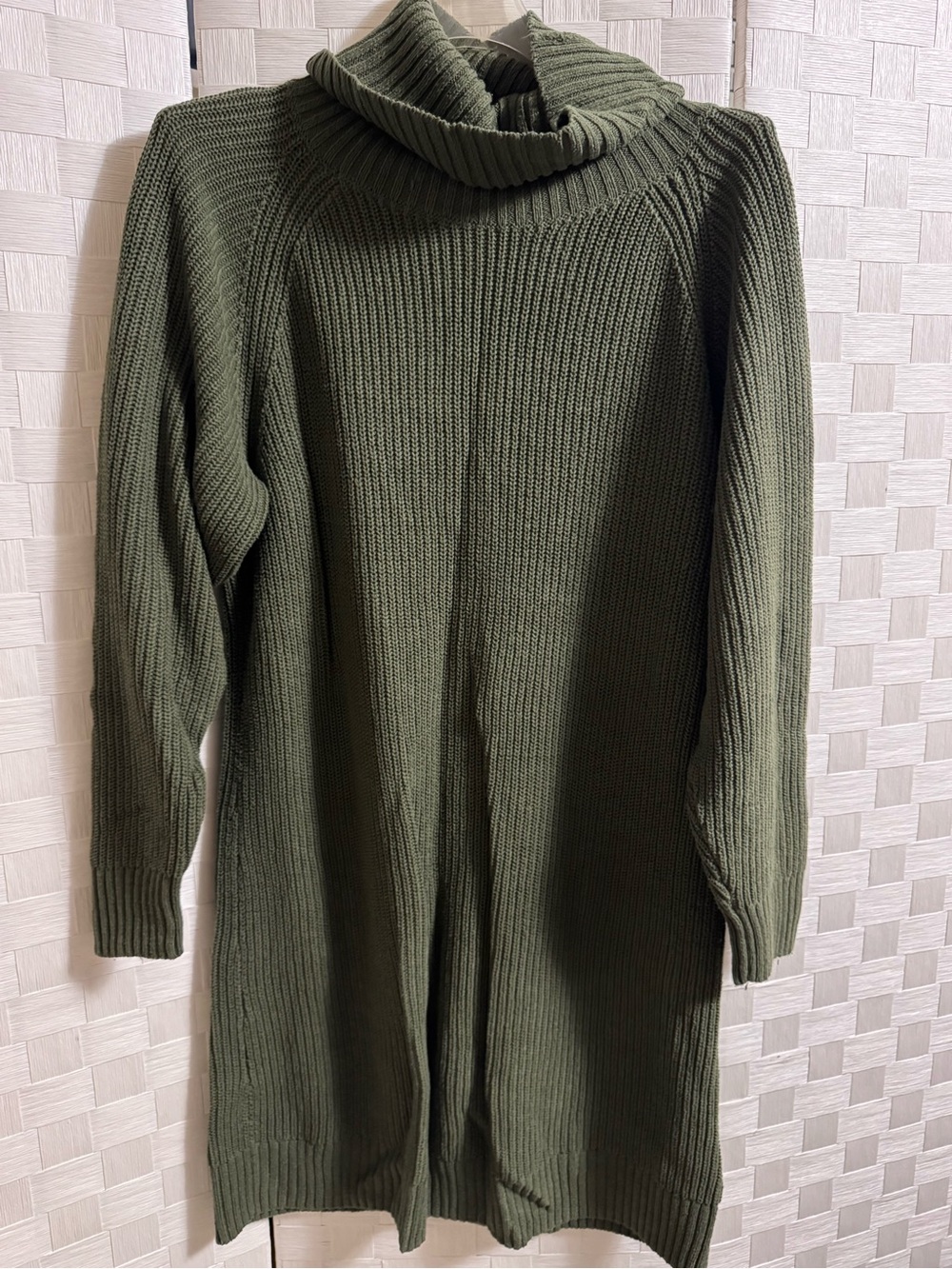 INC International Concepts Olive Ribbed Turtleneck Long Sweater Dress